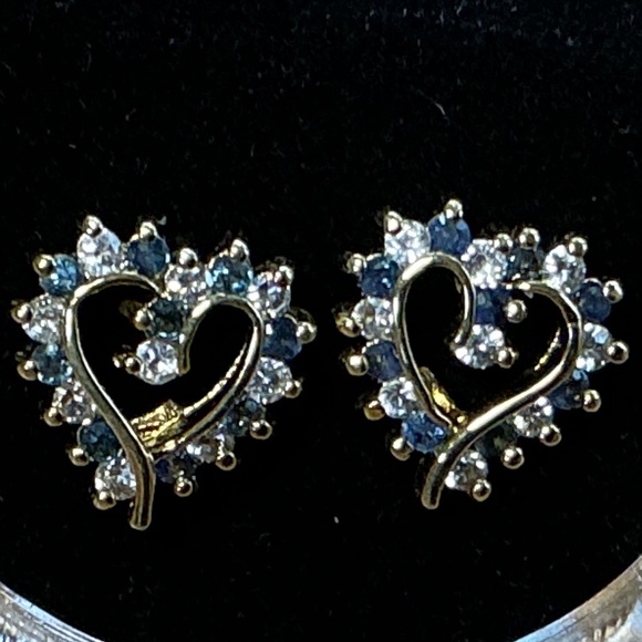 Jewelry - Diamond and Sapphire Heart Shaped Earrings on 925 Gold